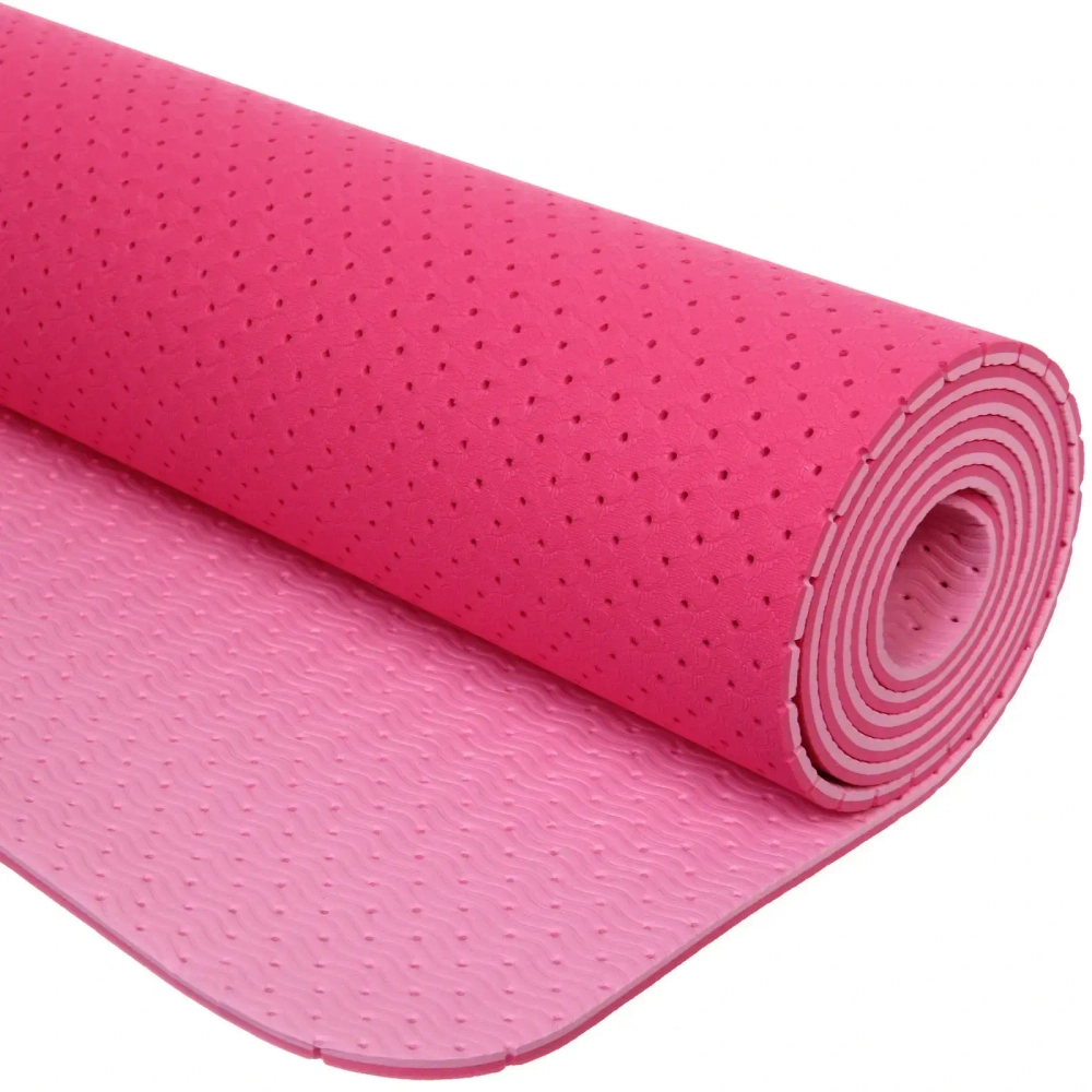 Коврик для йоги 6 мм 183х61 см «Sports time» перфорированный (ТРЕ), св.розовый/розовый
