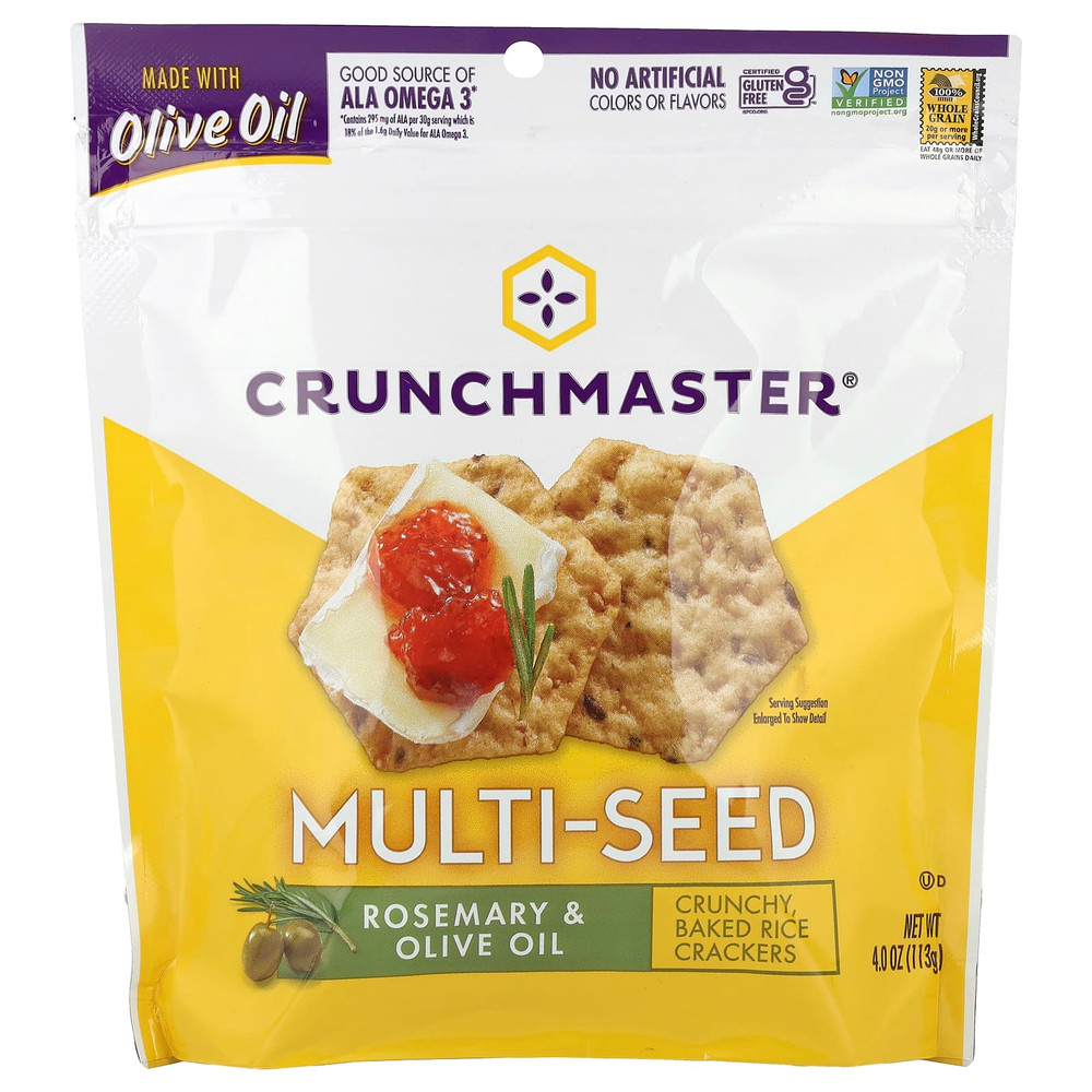 Crunchmaster, Multi-Seed, хрустящие, запеченные рисовые крекеры, розмарин и оливковое масло, 113 г (4 унции)