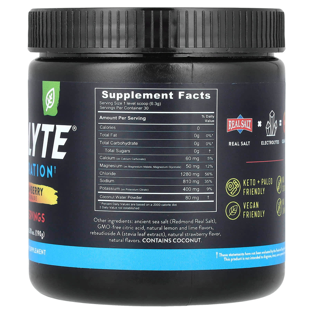 Redmond, Re-Lyte®, увлажнение, клубничный лимонад, 190 г (6,70 унции)