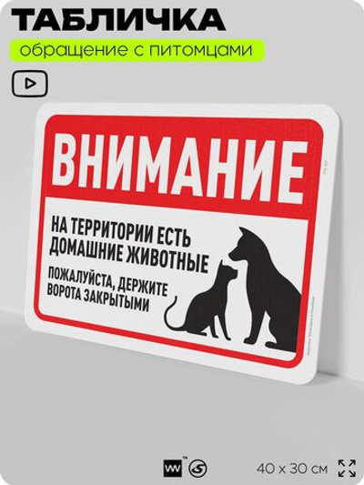 Табличка "Внимание, на территории есть домашние животные" на дверь и забор, для двора, дома, подъезда, 40х30 см, Silver Plane x Айдентика Технолоджи