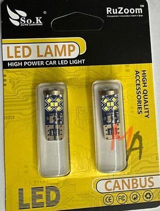 Светодиод 12-24V T10 18SMD 3014 WHITE CAN 3w БИ (без цок) (бл2шт) ОБМАНКА 6+6+6 RUZOOM #X0115