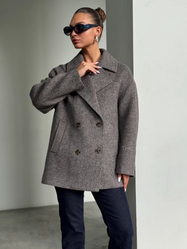 Серый двубортный пиджак из шерсти