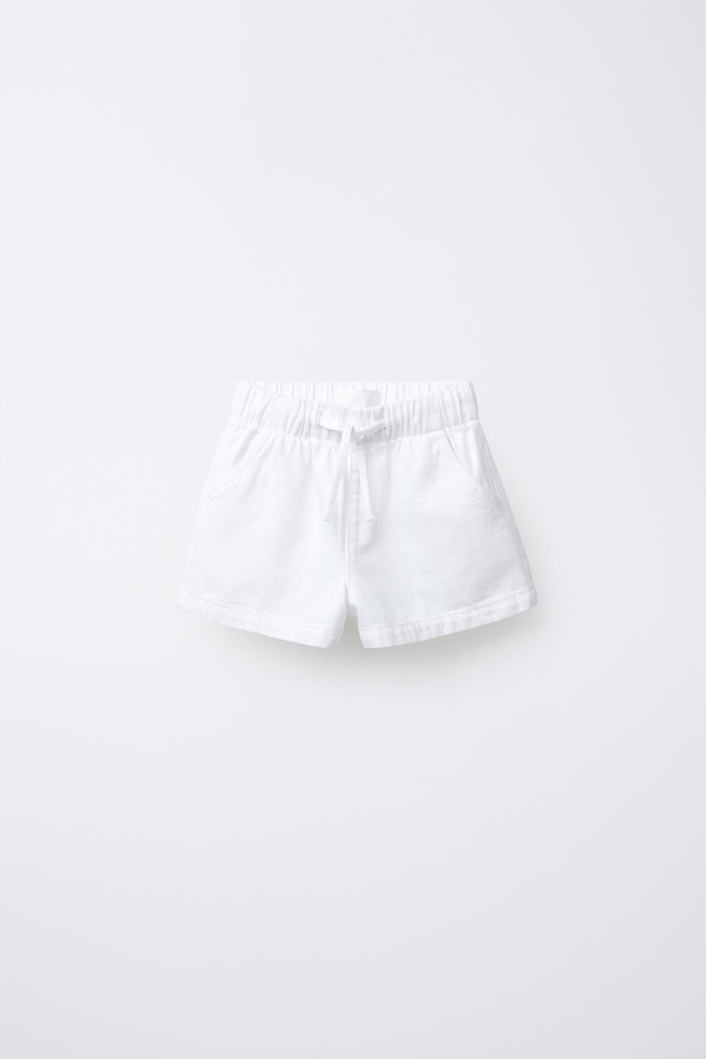 ZARA ДЖИНСОВЫЕ ШОРТЫ С ЭЛАСТИЧНЫМ ПОЯСОМ, БЕЛЫЙ