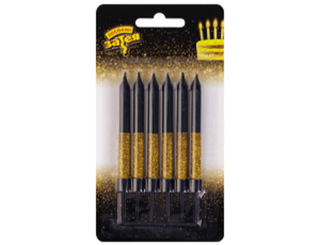 Веселая затея Свечи для торта 8см Глиттер черные золото /6 шт