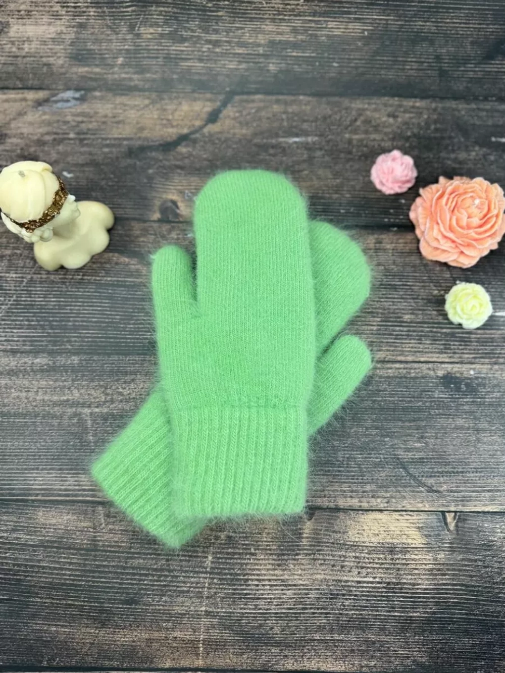 варежки ангора пушистые теплые зимние