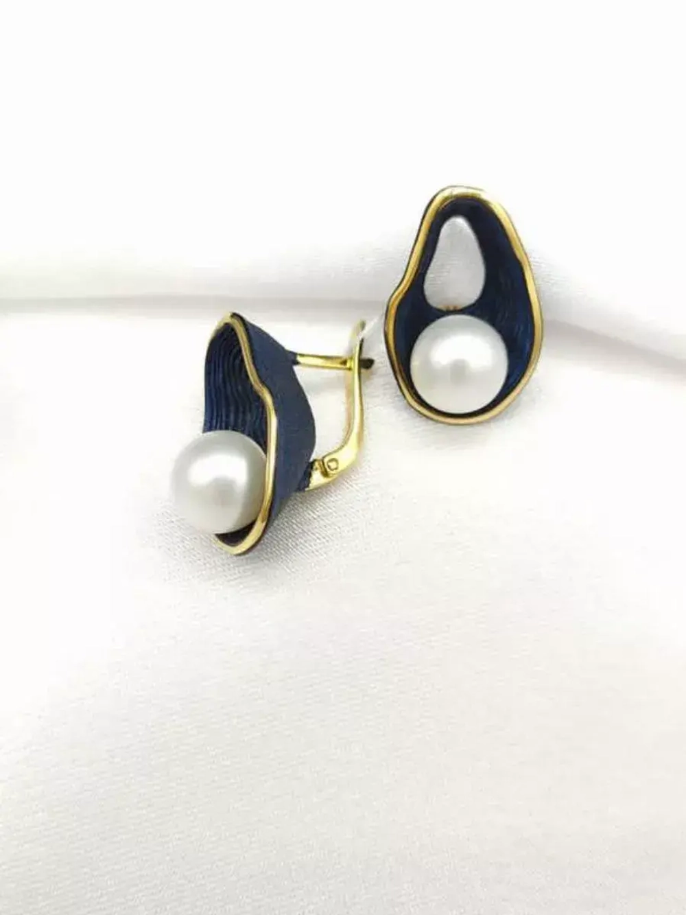 Ювелирные серьги серебро с жемчугом и эмалью