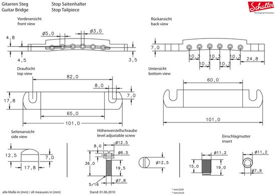 Бридж (струнодержатель) SCHALLER 12050400 (149061) Stop Tailpiece BH