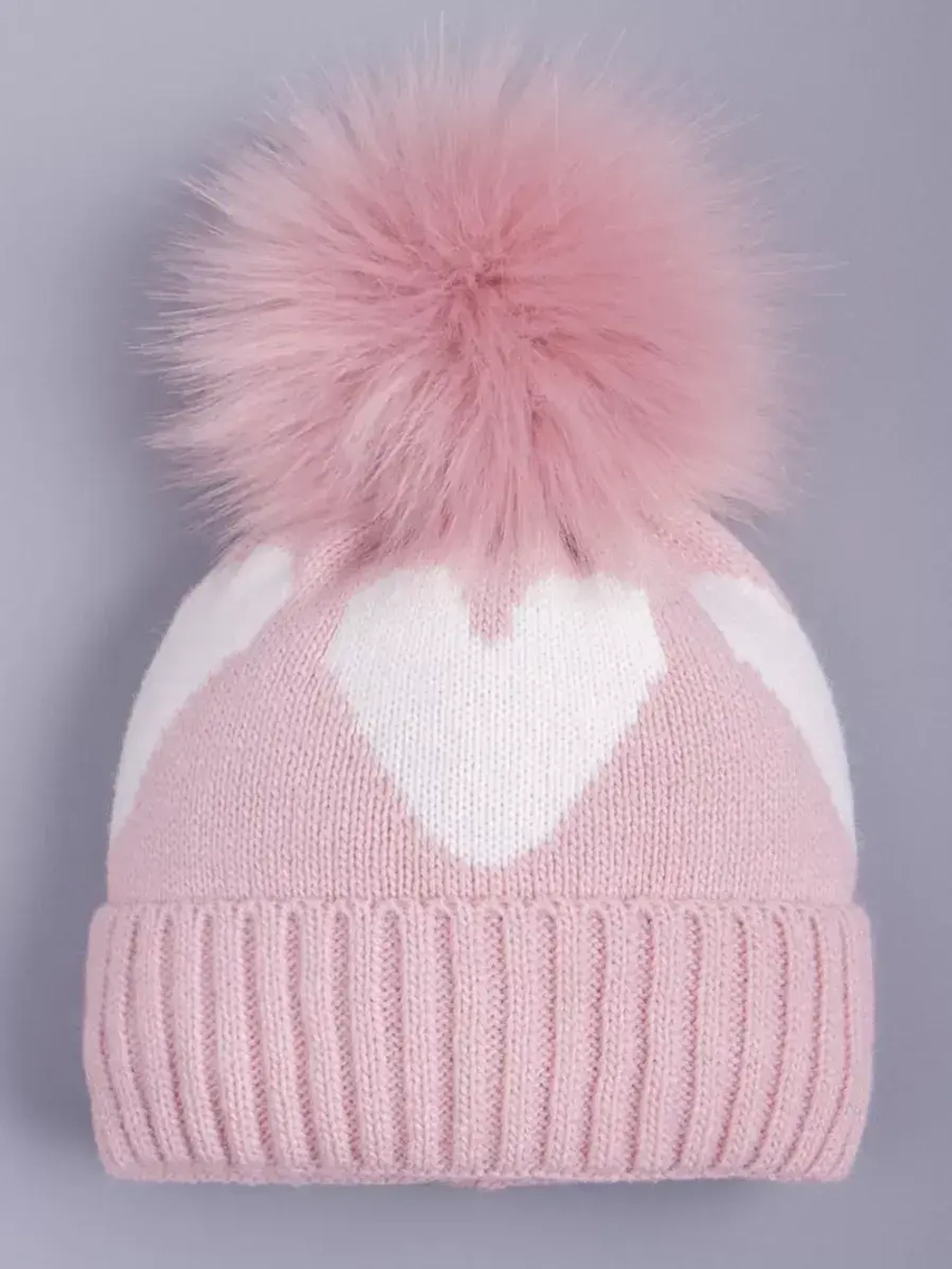 Шапка для девочки зимняя вязаная с помпоном