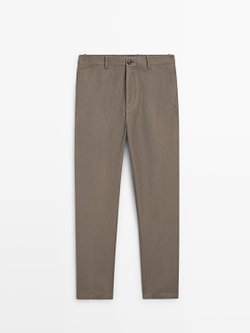 Massimo Dutti Зауженные брюки из хлопка и льна, кротово-коричневый