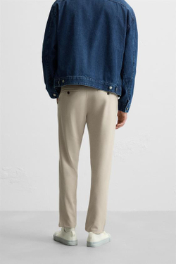 ZARA БРЮКИ КОМФОРТНОЙ ПОСАДКИ ИЗ РЕЛЬЕФНОЙ ТКАНИ, БЕЖЕВЫЙ