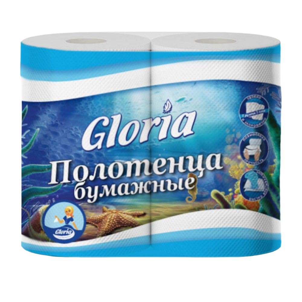Бумажные полотенца рулонные "Глория" море 2шт