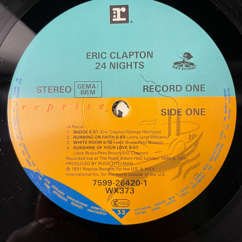 Винтажная виниловая пластинка LP Eric Clapton 24 Nights (Германия 1991)