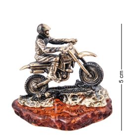 Народные промыслы AM-3958 Фигурка «Мотоциклист Питбайк кросс» (латунь, янтарь)
