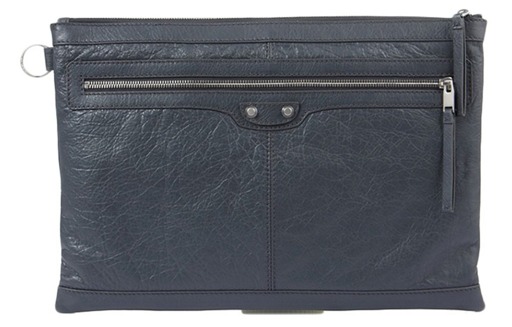 Balenciaga Zip Closure Sheepskin Clutch Regular Men"s Dark Gray