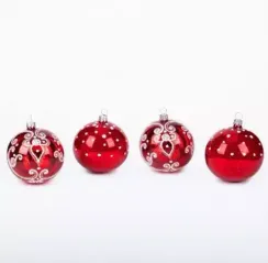 Набор стеклянных шаров Кудесник 4 шт., 75 мм., красный, Ёлочка (С1727/1)