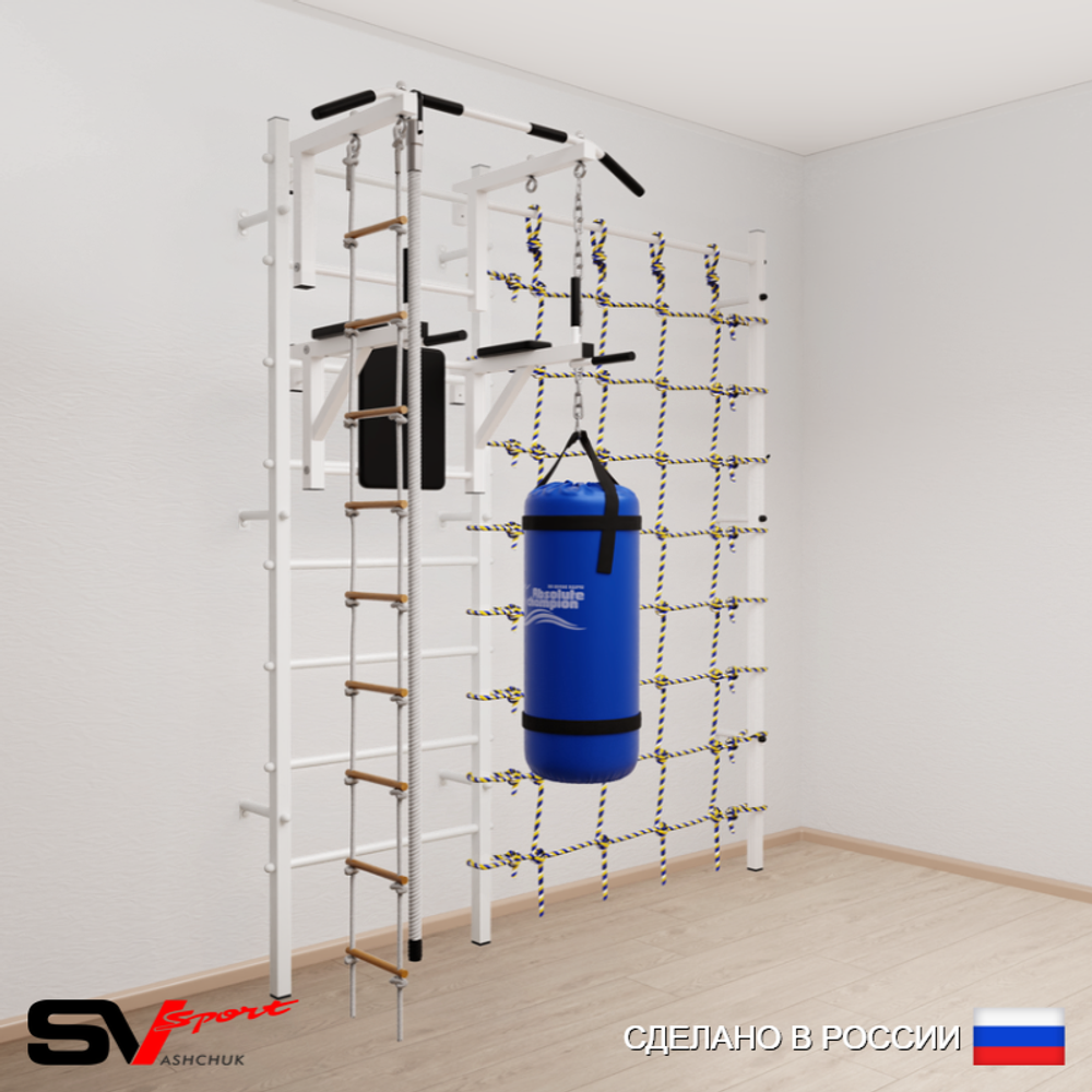 Шведская стенка Sv Sport 57510 (Турник стандарт/Брусья/Канат/Лестница/Цепь/Мешок 15кг/Канатный лаз)