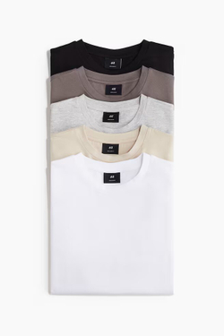 H&M Футболка комплект 5 шт, серый меланж