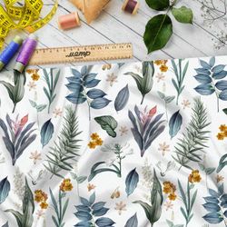 Ткань атлас маслом нарисованные полевые листья