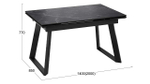 Стол кухонный обеденный раздвижной Черный муар/Керамика матовая серый мрамор 140(200)х85х77 см