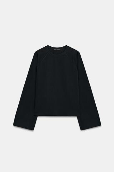 ZARA ФУТБОЛКА С РУКАВАМИ РЕГЛАН, ЧЕРНЫЙ