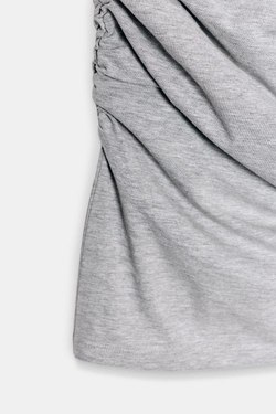 ZARA КОРОТКОЕ ПЛАТЬЕ СО СБОРКАМИ, СЕРЫЙ МЕЛАНЖ