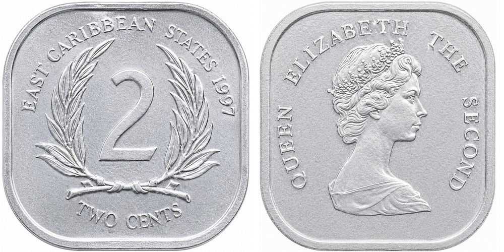Восточные Карибы 2 цента, 1981 - 2000 Королева Елизавета II XF
