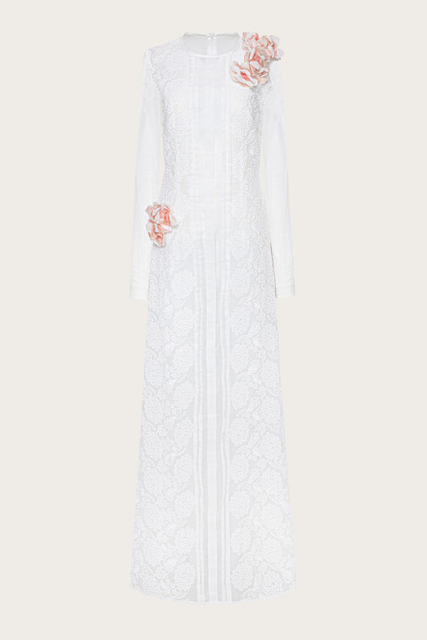 Белое платье-макси с декором из цветов