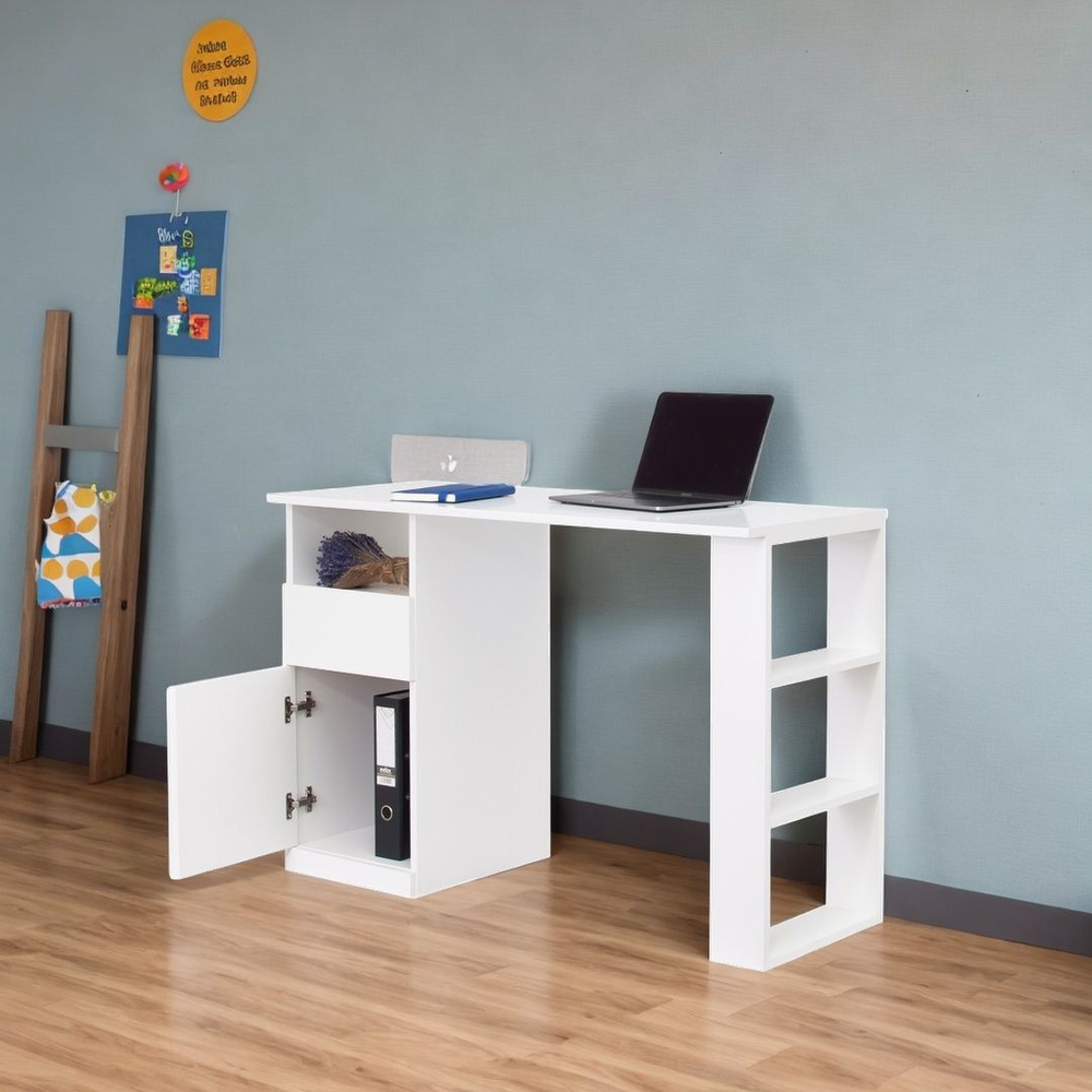 Стол компьютерный 112х45х75, Марм, письменный, парта для школьника, детский, белый с ящиком, Dipriz