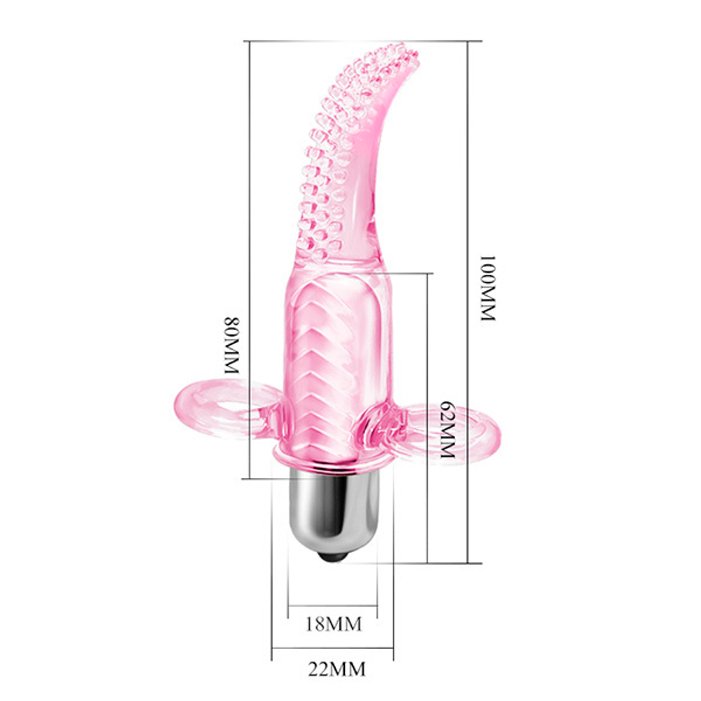Розовый вибростимулятор 10см на палец с щёточкой Baile Vibro Finger BI-014078
