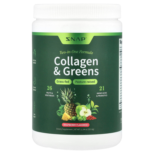 Snap Supplements, коллаген и зелень, со вкусом малины, 321,6 г (11,34 унции)