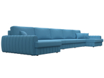 Диван П-образный Лига-057 НПБ МегаЛонг, Амур 10 голубой, Рогожка, 129353