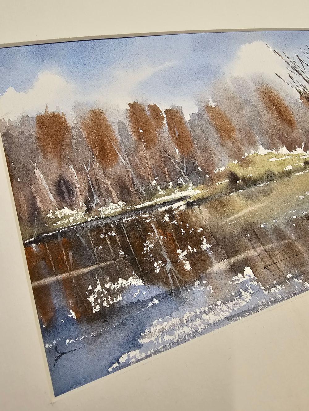 Картина акварельная авторская в паспарту 21х30 см на стену для интерьера "Тованово в апреле. 3 года спустя".