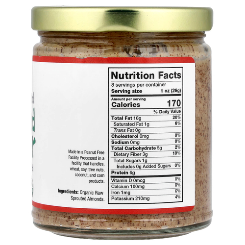 Jiva Organics, Необработанное масло из ростков миндаля, несоленое сливочное масло, 228 г (8 унций)