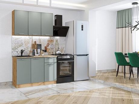 Прямая модульная кухня Квадро-03 Аквамарин - Дуб Вотан 2140*1200*600