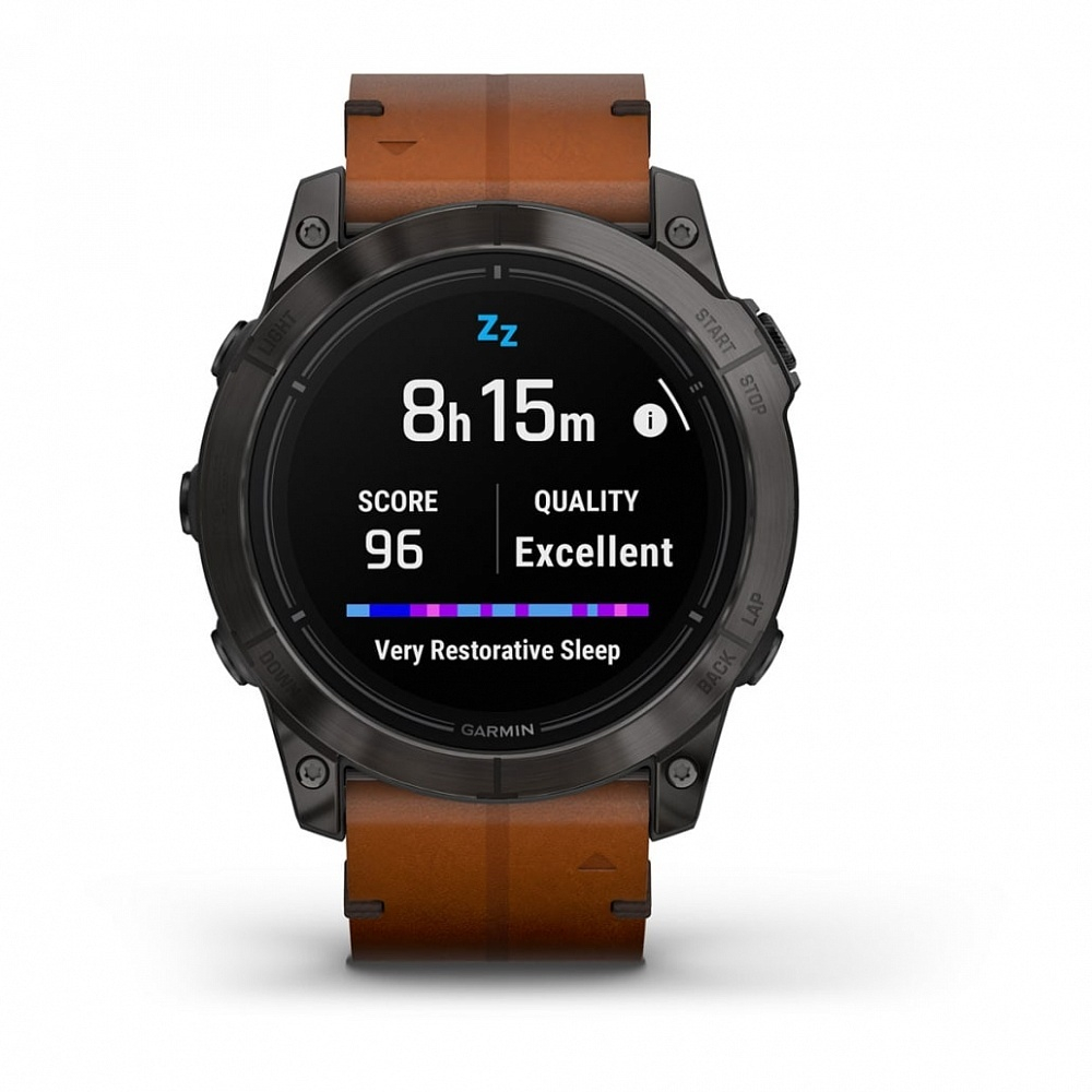 Смарт-часы Garmin EPIX Pro (Gen 2) Sapphire Edition 51 мм, титановый угольно-серый, DLC, коричневый кожаный ремешок, 010-02804-30