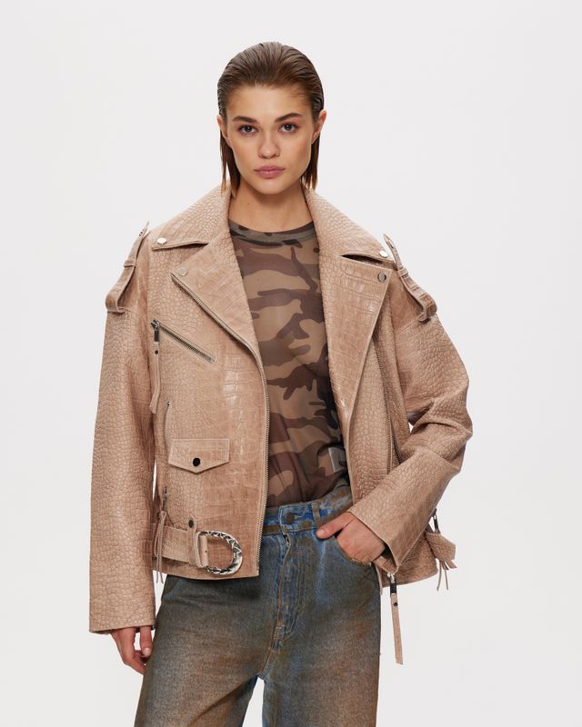 Куртка-косуха из натуральной кожи под крокодила