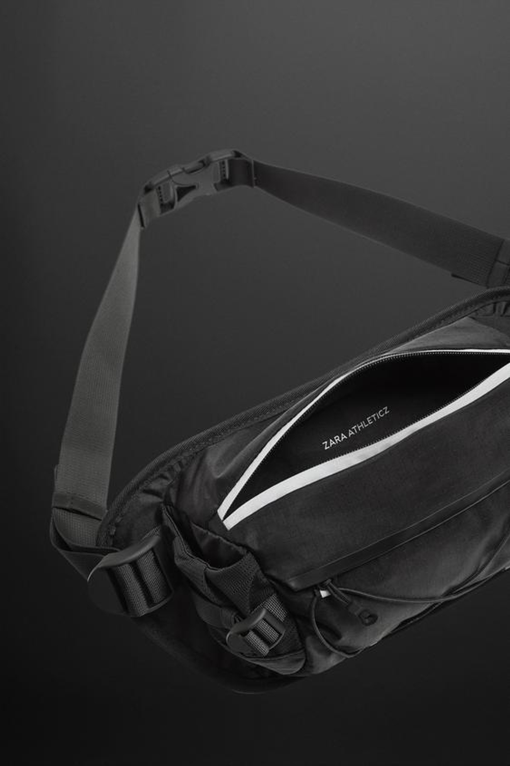 ZARA СПОРТИВНАЯ ПОЯСНАЯ СУМКА ИЗ ВЫСОКОТЕХНОЛОГИЧНОЙ ТКАНИ, ЧЕРНЫЙ