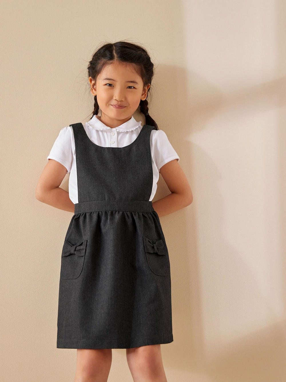 Сарафан школьный с карманами для девочки Next 975-008, Серый