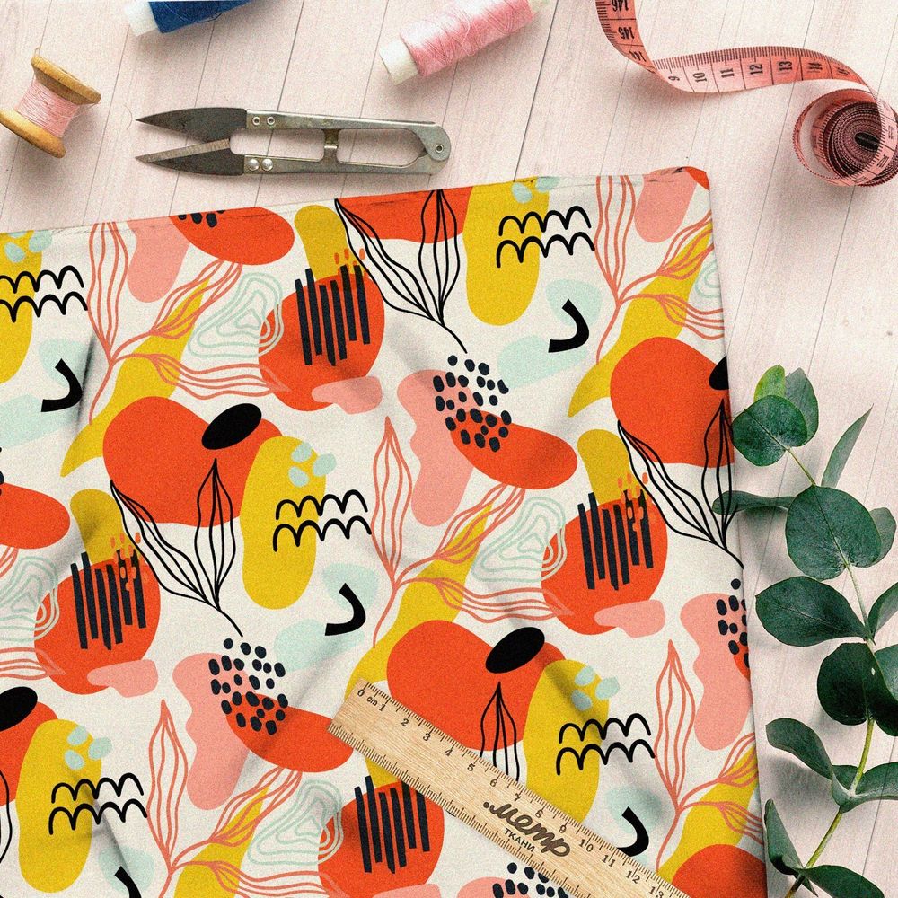 Ткань интерлок абстрактный принт в контурах