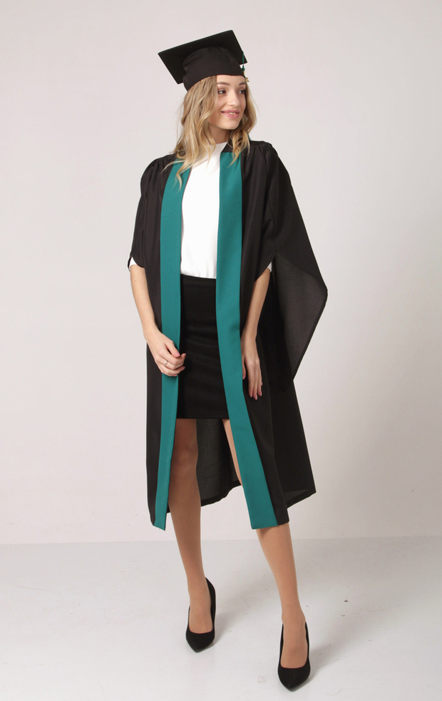 Комплект выпускника “Оксфорд” – мантия с бирюзовой полосой