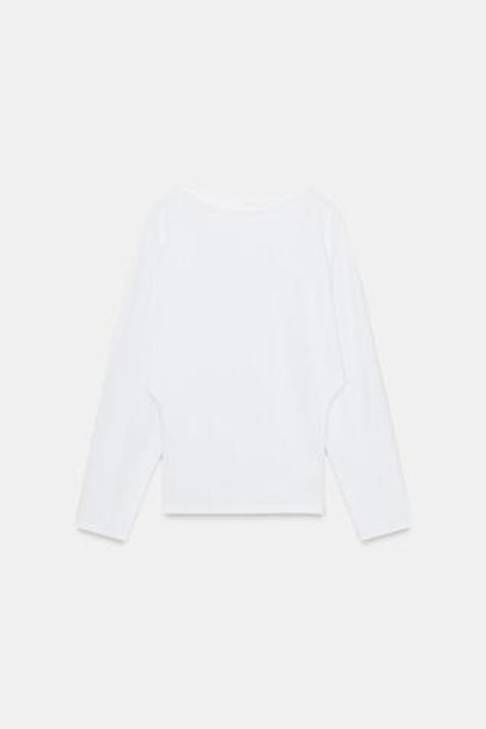 ZARA ФУТБОЛКА ИЗ ПЛОТНОГО ХЛОПКА С ДЛИННЫМИ РУКАВАМИ, БЕЛЫЙ