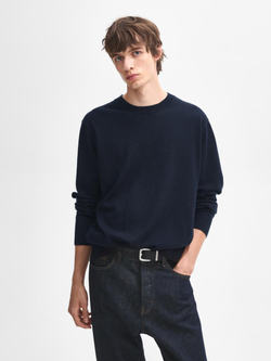 Massimo Dutti Джемпер из 100% кашемира с круглым вырезом, темно-синий