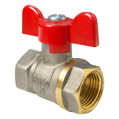 Кран латунный шаровой Valfex.217.NB1 11Б27фт1М, DN 25, PN 40, никелированный, муфта-муфта, бабочка