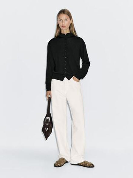 Massimo Dutti Вязаный кардиган с воротником-стойкой, черный