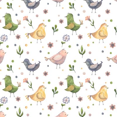 Птицы с весенними цветами белый фон