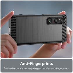 Чехол черного цвета на Sony Xperia 1 VI (1-6), мягкий отклик кнопок, серия Carbon (с дизайном под карбон) от Caseport