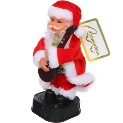 Дед Мороз музыкальный 20 см в красной шубе с музыкальным инструментом (работает от 2*АА - в комплект не входят)