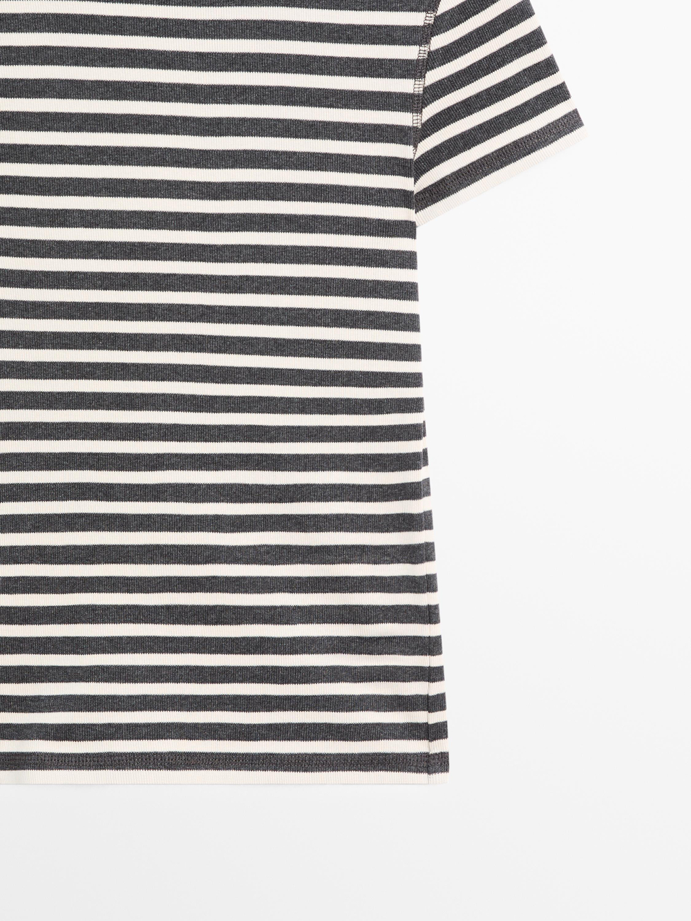 Massimo Dutti Хлопковая футболка в полоску, серый