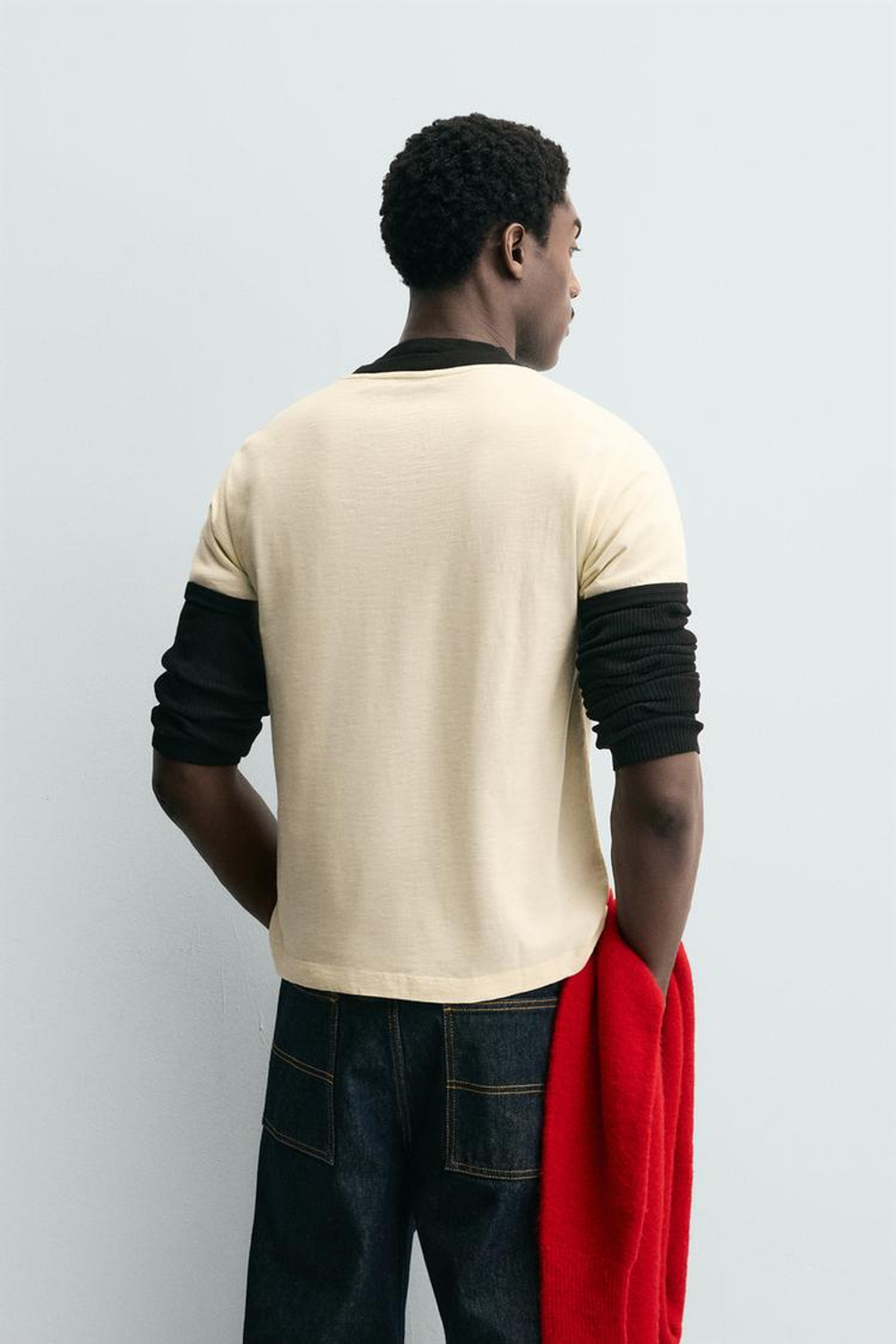 ZARA ФУТБОЛКА В РУБЧИК С КОНТРАСТНЫМ СЕРДЦЕМ, ЭКРЮ