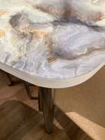 Стол разд Стеклянный подстолье прямое хром Царг.пояс белый Ст-ца мрамор 2 (белый)